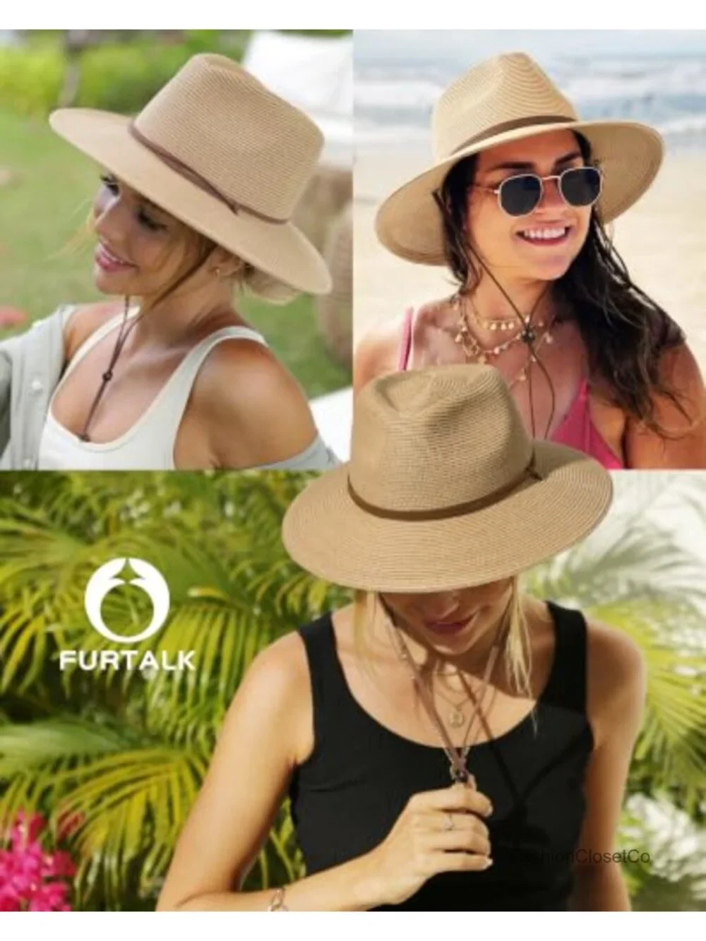 Sun Hat Panama Fedora Straw Beach Hat UPF 50+ Packable with Wind Lanyard